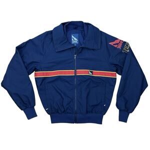 Vintage Blue SERAC Bomber Spring Skiing Jacket with Red and‎ Yellow Stripes